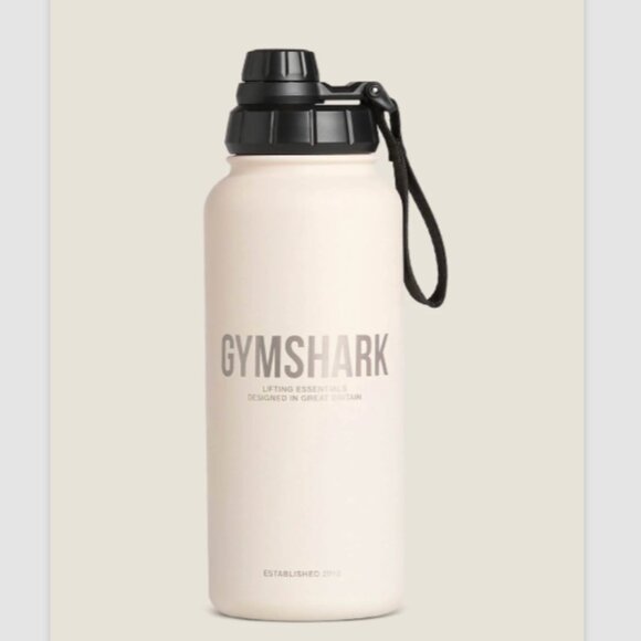 GYMSHARK Metal Insulated Bottle 1L/33oz Stainless Steel - Oat White NEW IN BOX - Picture 1 of 4
